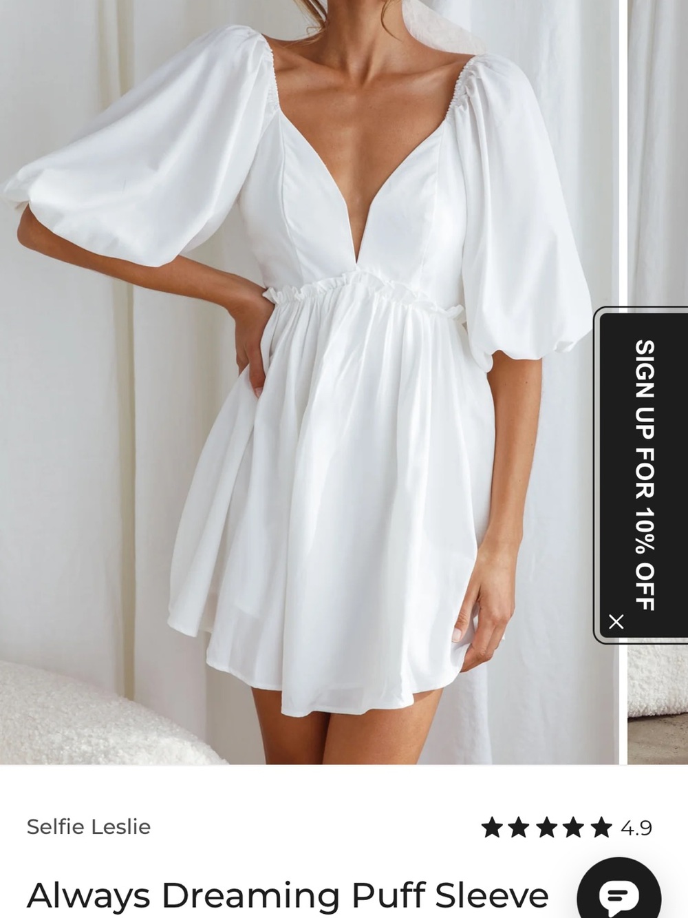 Selfie Leslie White Puff Sleeve Mini Dress